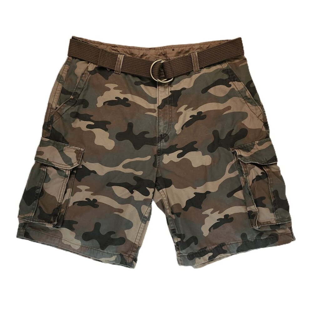 Green Camo Cargo Shorts with a Belt For Men